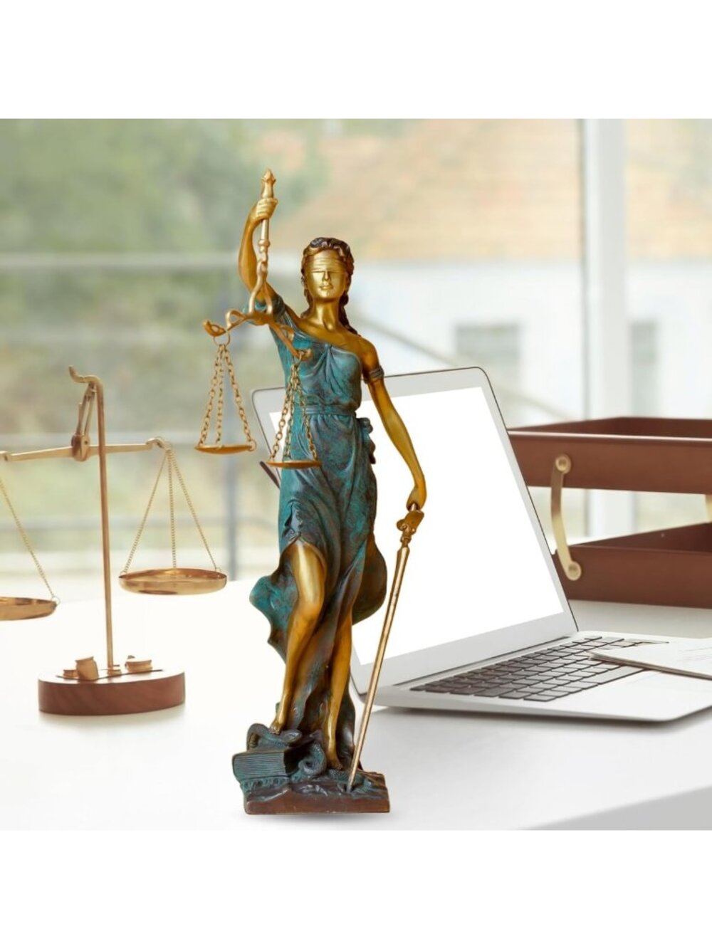 11" Bronze Lady Justice Statue - Themis Goddess of Justice for Office Desk Decor